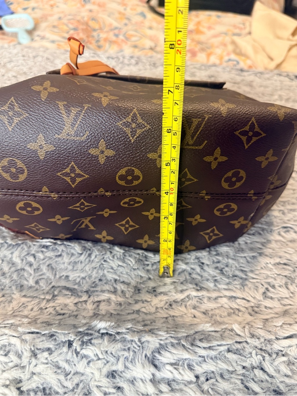 Brown Monogram Drawstring Backpack with Tan Trim - Picture 11 of 11